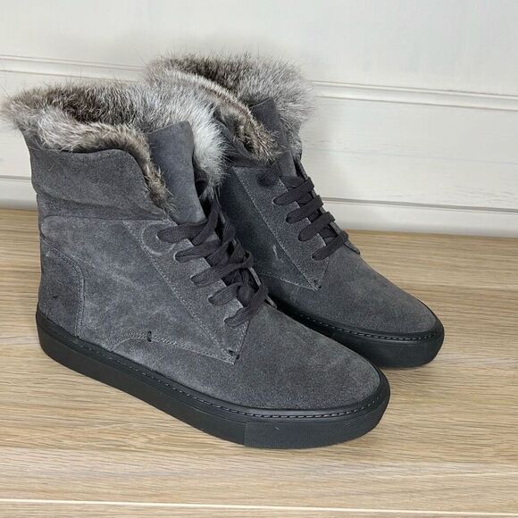 Vince Nyack Fur High Top Sneaker Gray Suede Rabbit Sneaker 6M New - Picture 9 of 10
